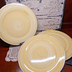 Set of 3 Italian Caleca Pastel Yellow 13" Chargers Large Plates Swirl Pattern